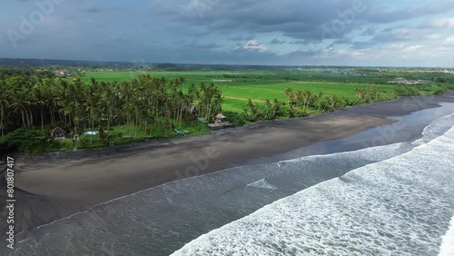 Aerial view of Pasut beach. The Black Sand Beach in Tabanan, Indonesia photo