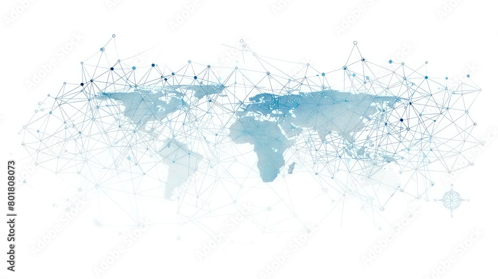 map of the global network in dots and lines, white color of background map of the global network in dots and lines, white color of background