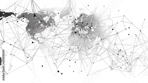 map of the global network in dots and lines, white color of background
