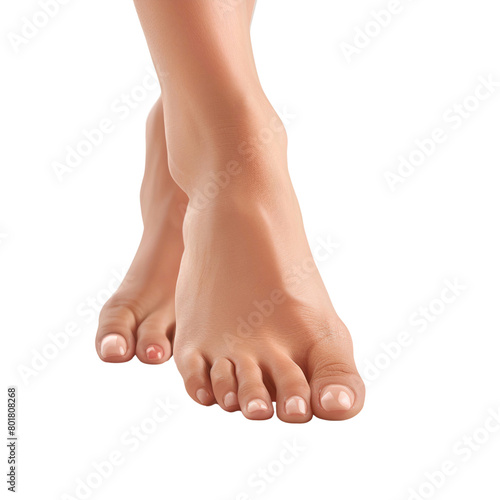 Beautiful well-groomed female bare foot. Skin care and cosmetology concept isolated on transparent background