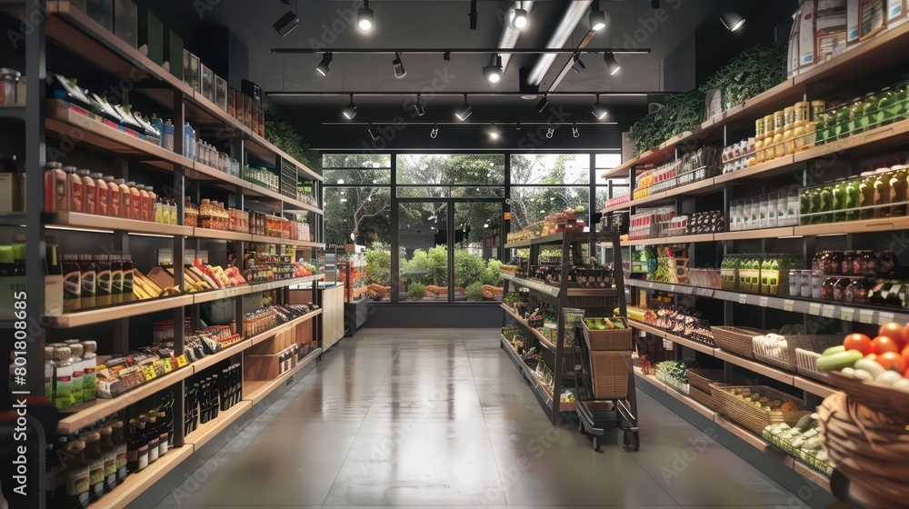 modern urban supermarket with an empty aisle modern urban supermarket with an empty aisle