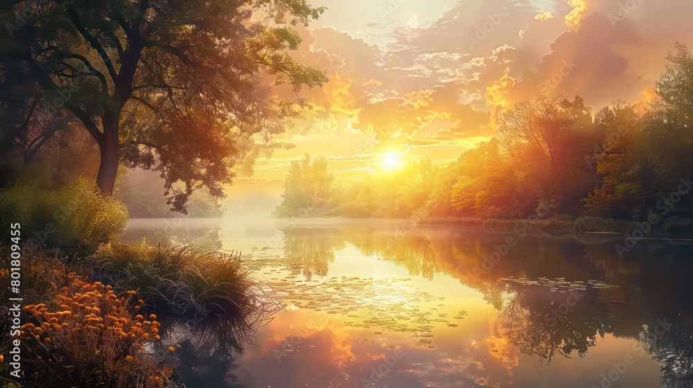 Obraz premium beautiful nature forest and water lake