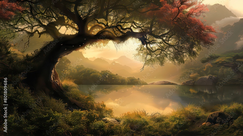 Fototapeta premium beautiful nature forest and water lake