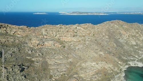 Aerial footage of Paros' coastline, one of the many Cyclades Islands in the Aegean Sea. photo