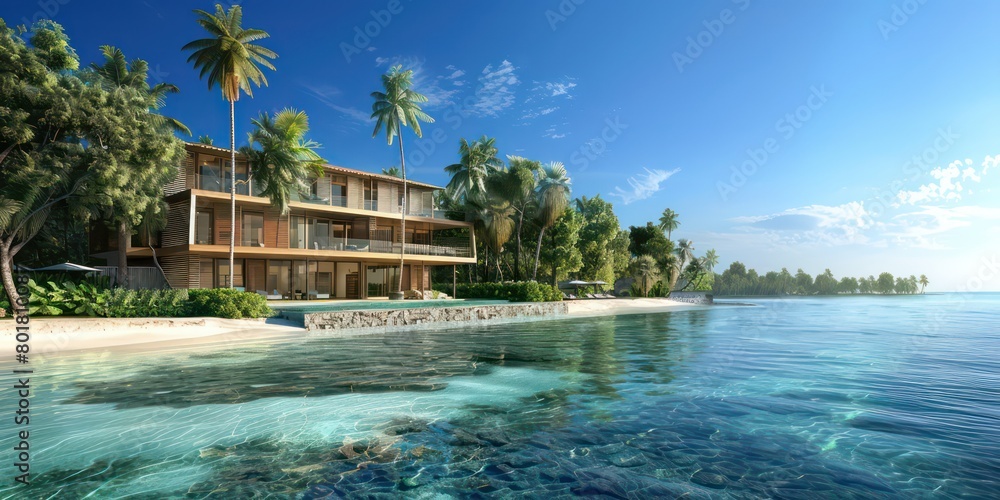 bright and clear beaches, view of the hotel, on a tropical island bright and clear beaches, view of the hotel, on a tropical island
