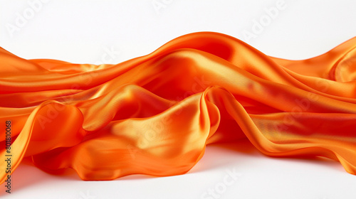 Vivid orange silk fabric wave, seamless abstract pattern isolated on a white backdrop, captured in crystal-clear