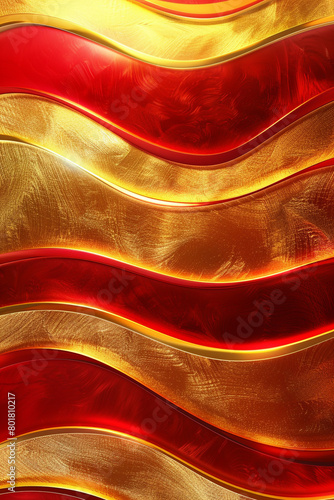 Vibrant vermillion and gold waves background, fiery and opulent for luxury advertising photo