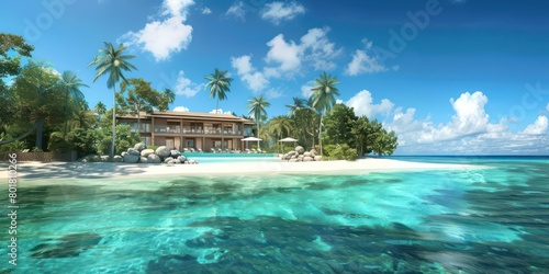 bright and clear beaches  view of the hotel  on a tropical island