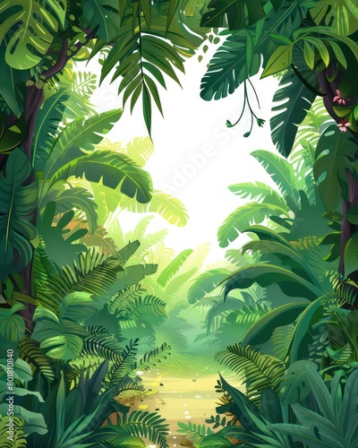 cartoon jungle  simple illustration  frame  blank in middle