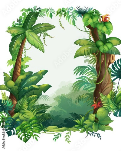cartoon jungle  simple illustration  frame  blank in middle