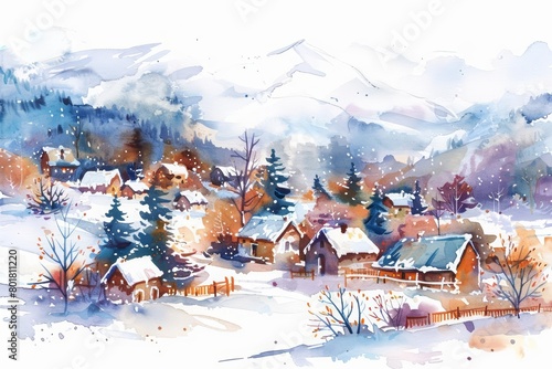 Wallpaper Mural Aquarelle painting of a snowy village Torontodigital.ca