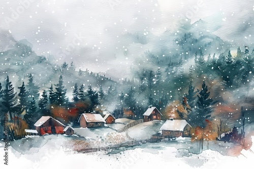 Wallpaper Mural Aquarelle painting of a winter mountain landscape Torontodigital.ca