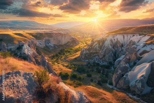 canyon view in summer. Colorful canyon landscape at sunset. nature scenery in the canyon. amazing nature background. summer landscape in nature. Tasyaran canyon travel  - generative ai © Nia™