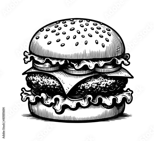 cheeseburger hand drawn vector illustration vintage
