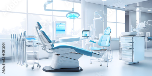 Dental examination room overhead light and cabinetry dental equipment background 