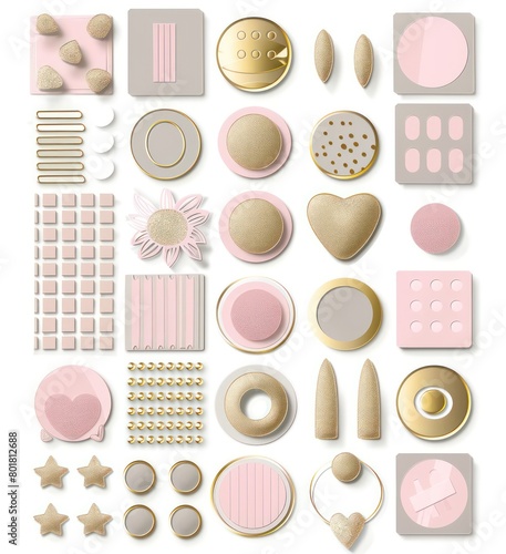 pink & gold planner in the form of buttons, bars and dividers