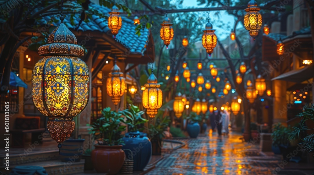 Obraz premium Ai Generative photo of a ramadan lantern in streets