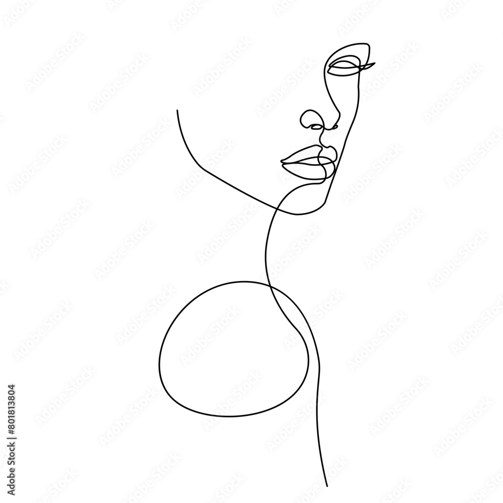 Vetor de Woman Face Modern Continuous One Line Drawing. Female Art ...