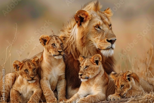 Majestic Lion Family in the Wild