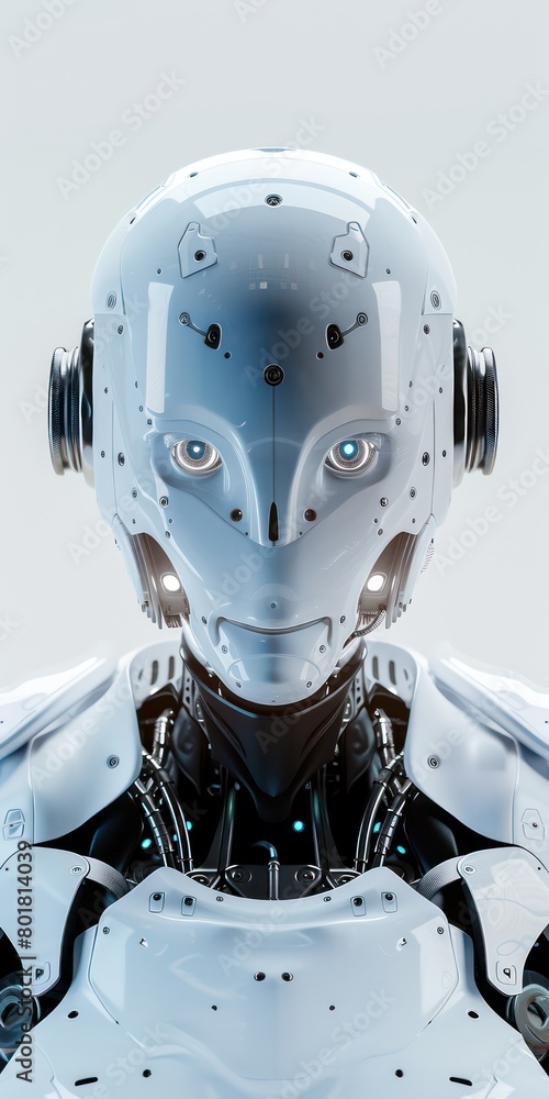 Fototapeta premium white robot, intelligence in pure white background