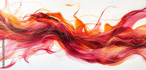 An intense sensation of passion and energy is conveyed by abstract waves of hot red and orange tones that swirl and entwine over a pure white background