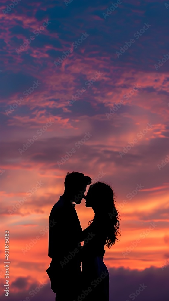 Passionate Embrace Under Dramatic Sunset Sky