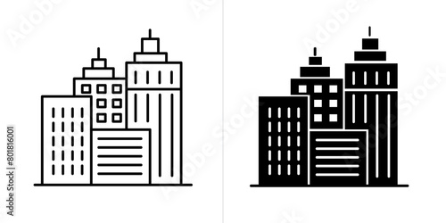 Building editable stroke and solid web icon set. Vector illustration photo