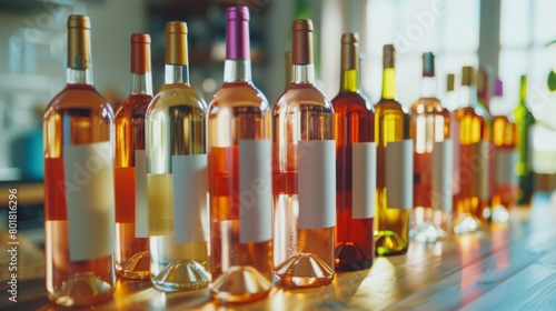 A variety of nonalcoholic wine bottles line the table providing a delicious and safe alternative for guests.