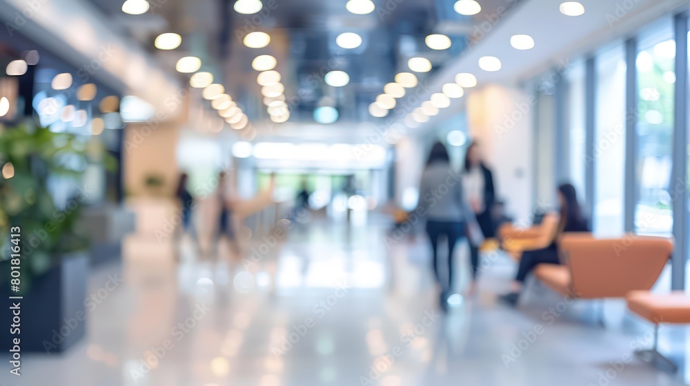 blurry image of a modern office filled with people