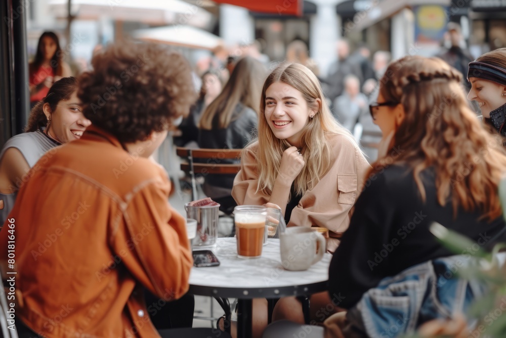 Group of young friends having fun and drinking coffee in a cafe. Group of young friends having fun and drinking coffee in a cafe.
