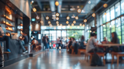 blurry image of a modern office filled with people