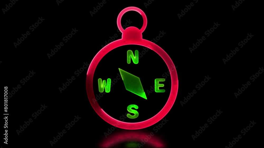 Neon frame effect, compass shape, glow, black background. Neon frame effect, compass shape, glow, black background.