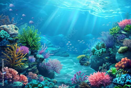 Underwater coral reef scene with diverse marine life  vibrant and detailed