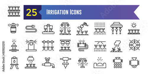 Irrigation system icons set. Outline set of irrigation system vector icons for ui design. Outline icon collection. Editable stroke.