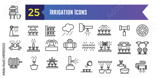 Irrigation system icons set. Outline set of irrigation system vector icons for ui design. Outline icon collection. Editable stroke.