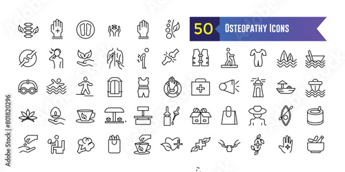 Osteopathy icons set. Outline set of osteopathy vector icons for ui design. Outline icon collection. Editable stroke.