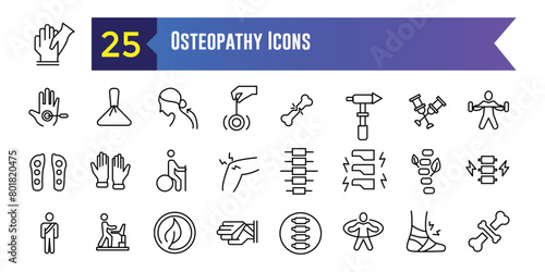Osteopathy icons set. Outline set of osteopathy vector icons for ui design. Outline icon collection. Editable stroke.