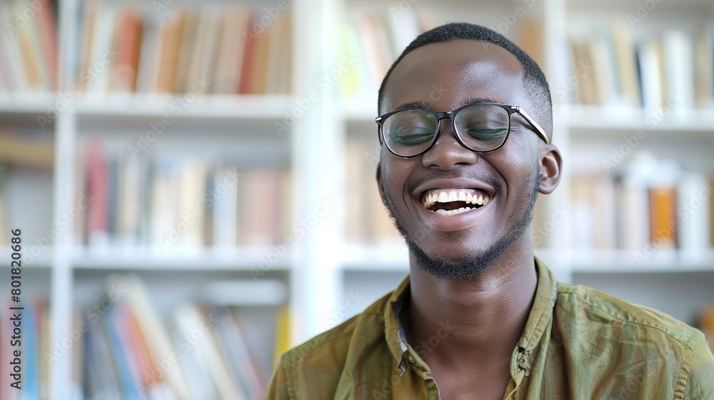 African Black Man in Glasses Laugh with in Library Office Home - Businessman Male Have Fun at Workplace
African Black Man in Glasses Laugh with in Library Office Home - Businessman Male Have Fun at Workplace