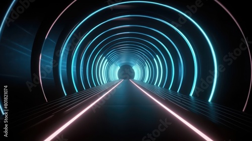  Abstract tunnel of light and new highlights. Abstract neon light background  Generative AI
