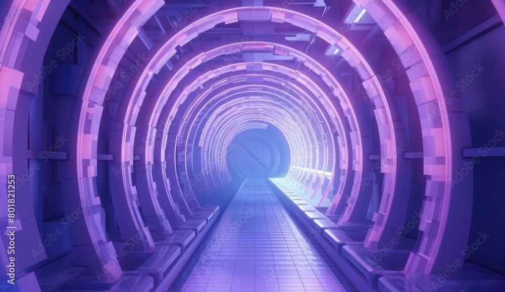 Obraz premium Abstract tunnel of light and new highlights. Abstract neon light background, Generative AI