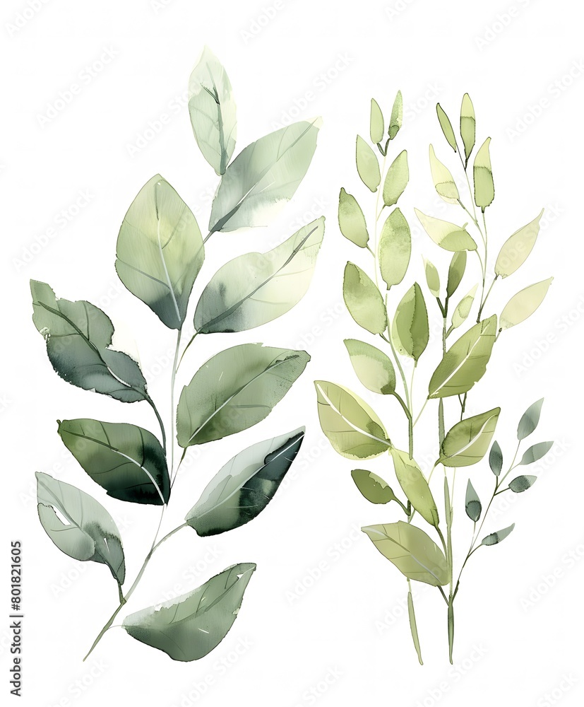 watercolor painting, green foliage and leaves clip art watercolor painting, green foliage and leaves clip art