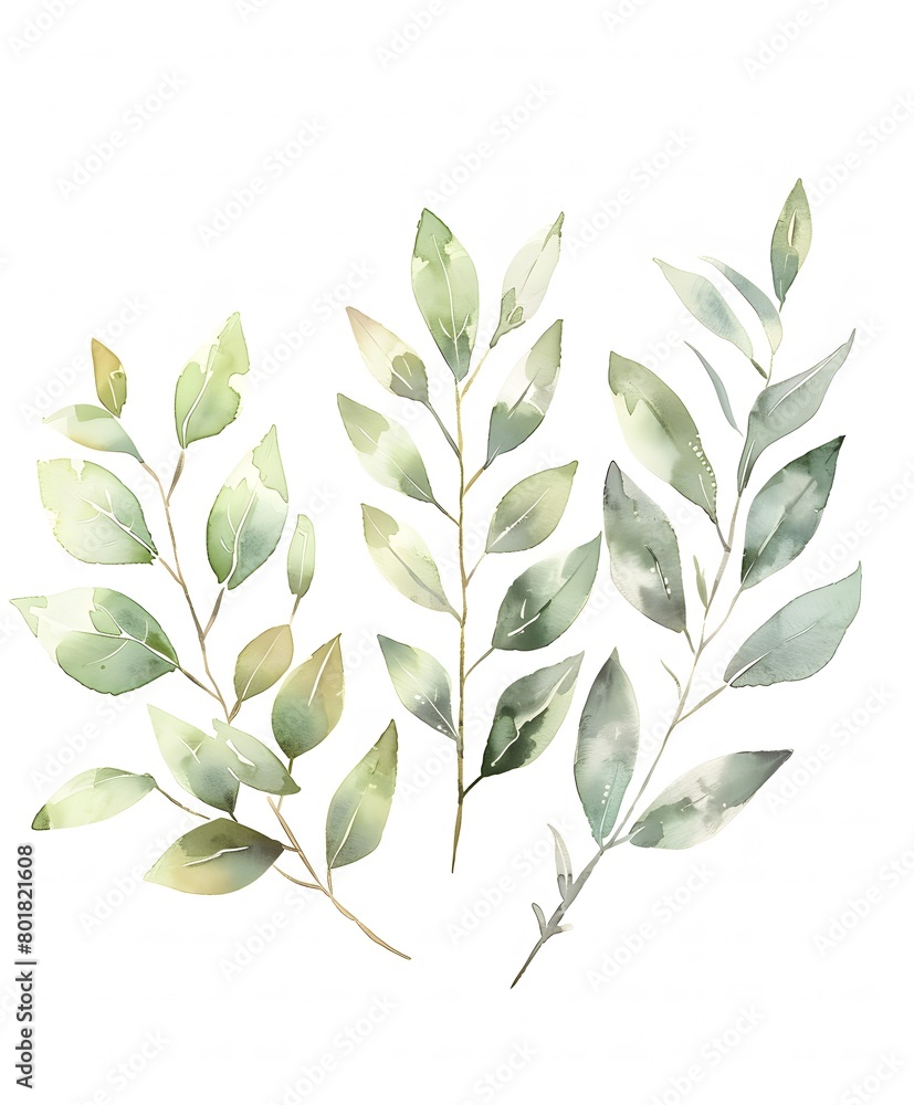 watercolor painting, green foliage and leaves clip art