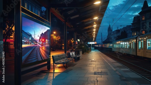 urban train station, outdoor night, late summer