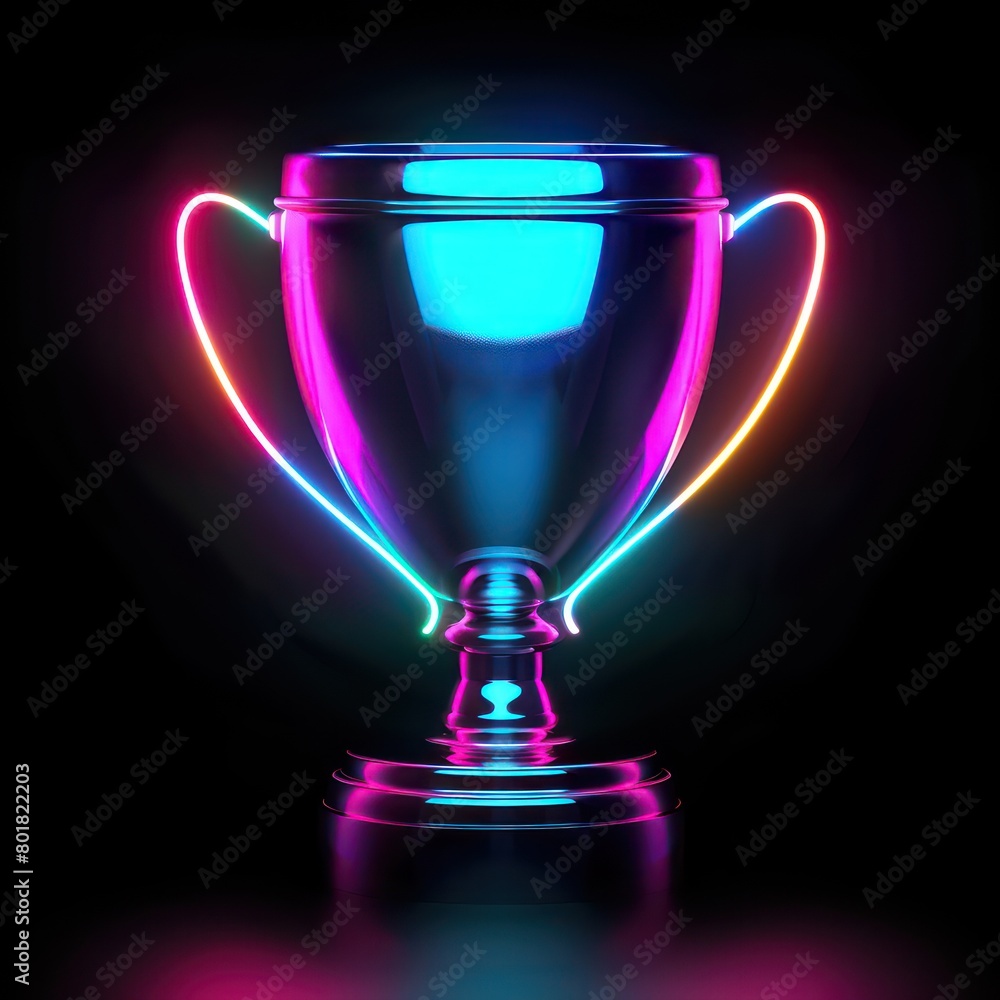 futuristic trophy, neon, metallic, hologram, cyan and magenta, black background futuristic trophy, neon, metallic, hologram, cyan and magenta, black background