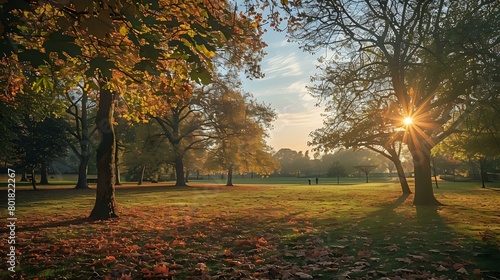 picturesque autumn in Green locus Park, London with its trees adorned photo