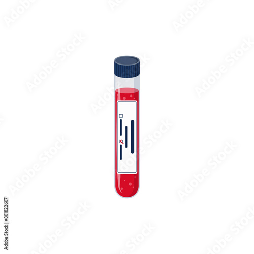 Medical test blood tube cartoon vector illustration. Laboratory blood test tube icon on white background