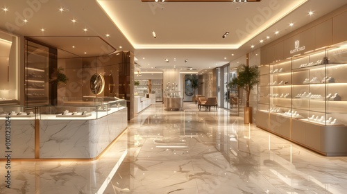 interior of modern jewelry store  luxury elegance design  sophistication architecture