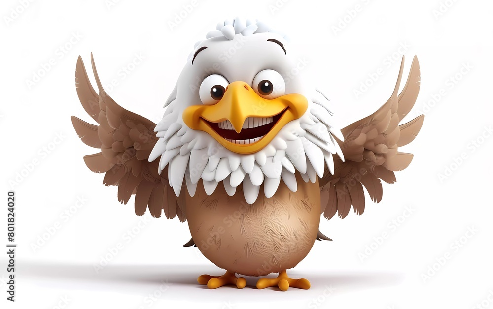 Adorable 3D cartoon baby eagle with Cheerful Expression on White Background. Vector illustration Adorable 3D cartoon baby eagle with Cheerful Expression on White Background. Vector illustration