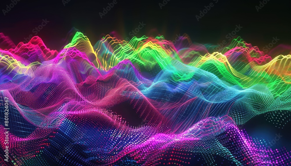 Obraz premium screen showing green, red, purple, yellow, and blue wave form, realist style