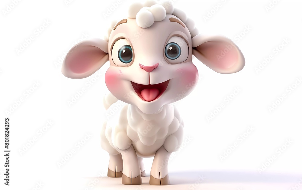 Adorable 3D cartoon baby lamb with Cheerful Expression on White Background. Vector illustration Adorable 3D cartoon baby lamb with Cheerful Expression on White Background. Vector illustration